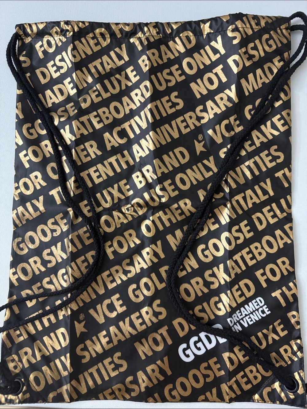 Golden Goose Black Drawstring Sack Bag with Gold Logo Print